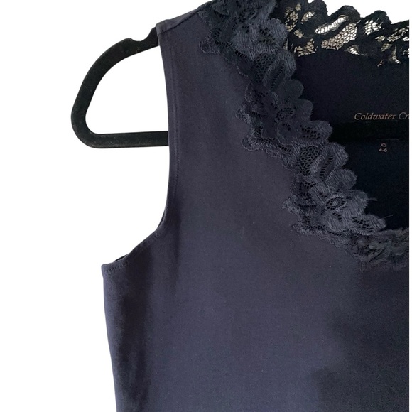 COLDWATER CREEK | NWOT | NAVY BLUE DOUBLE LACE TANK TOP STRETCH COTTON | XS - Picture 3 of 7